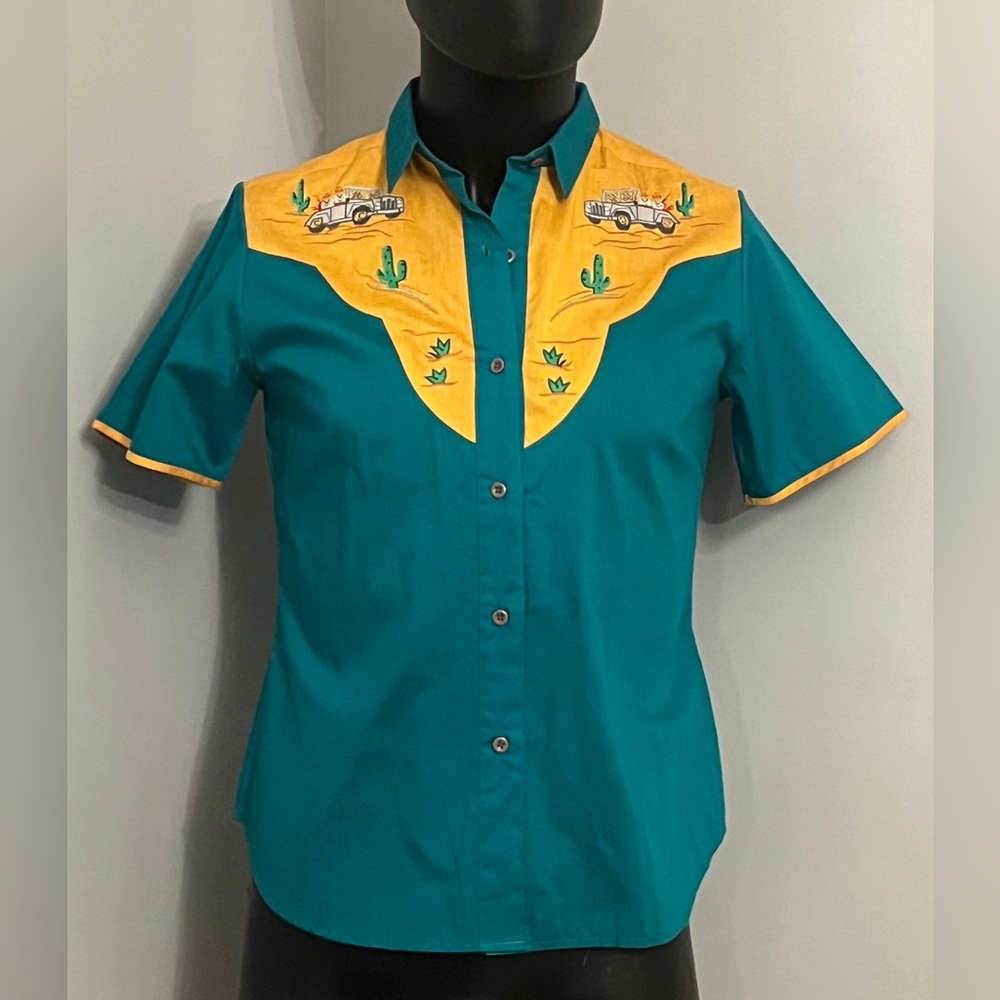 NWT Vintage Sweet Baby Jane Esprit Embroidered Cactus Shirt Size Medium Green